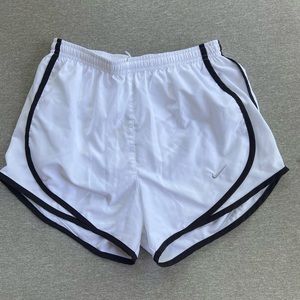 XS, Nike dry fit shorts, white with black piping, athletic shorts